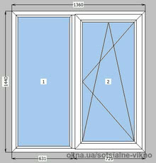 Вікно двополовинкове 1360*1440, WDS 6S (70мм)