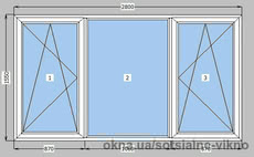 Балконна рама 2800*1550 енергозберігаюча (двостулкова)