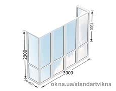 Французский балкон: центральная четырехстворчатая часть с двумя поворотно-откидными створками и 6-ю сендвич-панелями, боковое окно глухое в профиле REHAU