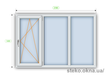 Трьохстулкове вікно Steko R600 з теплим склопакетом, 2100х1400мм