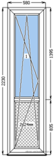 Пластиковое окно Rehau 580x2230 мм