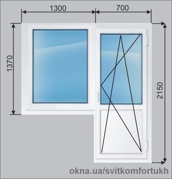 5. Балконный блок TM Vitral 2000х2150, с глухим окном и пов-отк. дверью