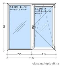 Окно REHAU двухстворчатое 1400х1430