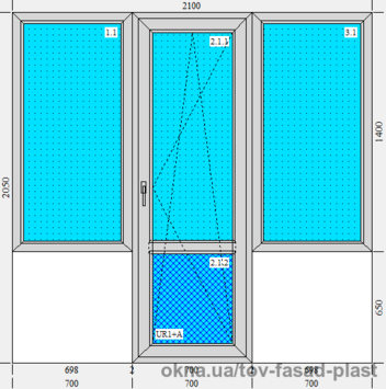 Балконний блок металопластиковий Rehau 2100*2050 з двома вікнами