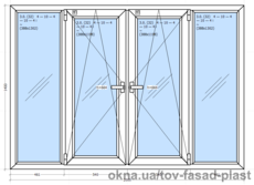 Окно металлопластиковое четырехстворчатое Rehau 2000*1400