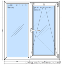 Окно металлопластиковое двухстворчатое Rehau 1300*1400