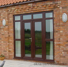 Металлопластиковые входная штульповая дверь из украинского профиля Open Teck De Lux (4 кам) махагон двусторонняя ламинация 2900х2500