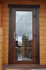 Входные металлопластиковые двери из профиля OpenTeck De-lux (4х кам) Золотой дуб со шпроссом 970х2050