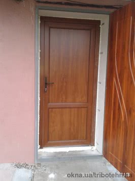 Вхідні металопластикові двері з українського профілю Open Teck De Lux (4 кам) 870х2100 золотий дуб в масі