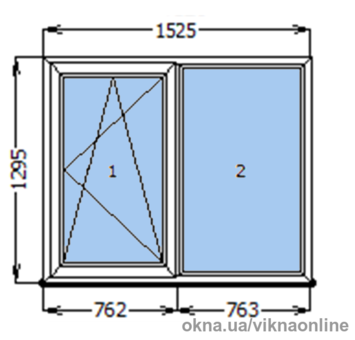 Двухстворчатое окно 1525х295, профиль Lider