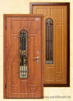 Двери входные Artemida PRESTIGE-1 со стеклом и ковкой из МДФ Vinorite