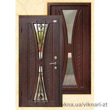 Двери входные Aurelia PRESTIGE-1 со стеклом и ковкой из МДФ Vinorite