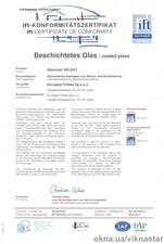 Сертифікат німецького інституту IFT на скло SilverStar Selekt (виробник Euroglas, Польща) &mdash; Викна-Стар, ТМ