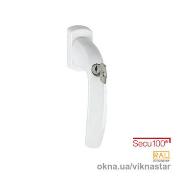 Противовзломная оконная ручка HOPPE New York, запираемая на ключ с технологией Secu 100, цвет: белый F9016