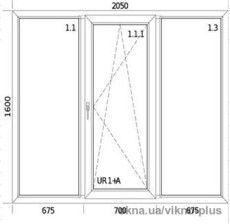 Теплое окно с тремя створками 2050х1600