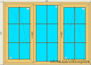 Трехстворчатого вікно в спальню, виготовлено 2050 * 1 450