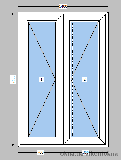Вхідні двері металопластикові Koning 70 mm 2-стулкове поворотне, фурнітура Vorne, 1400х2100 мм, біла