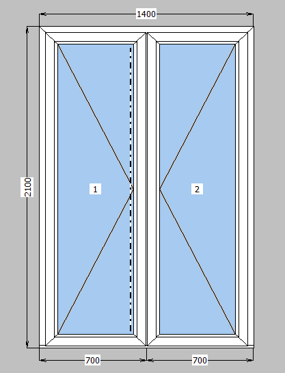 Дверь межкомнатная металлопластиковая Rehau Euro 60 mm 2-створчатое поворотное, фурнитура Siegenia, 1400х2100 мм, белая