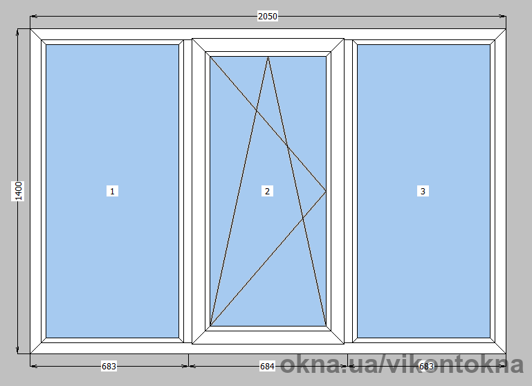 Вікно металопластикове Lider 58 mm 1-стулкове поворотно-відкидне, фурнітура Vorne, 2050х1400 мм, біле
