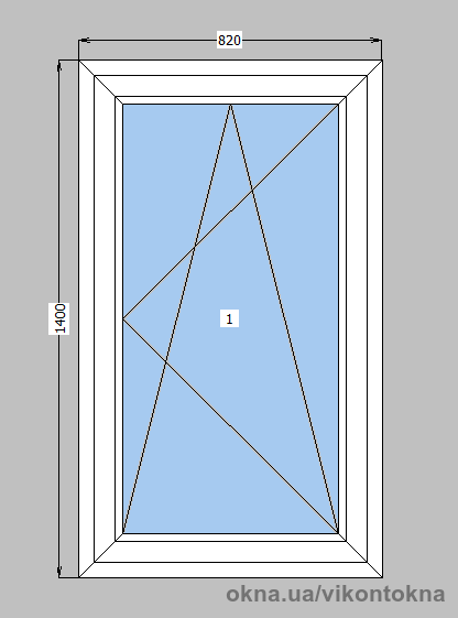 Вікно металопластикове Rehau Euro 70 mm 1-стулкове поворотно-відкидне, фурнітура Siegenia, 820х1400 мм, біле