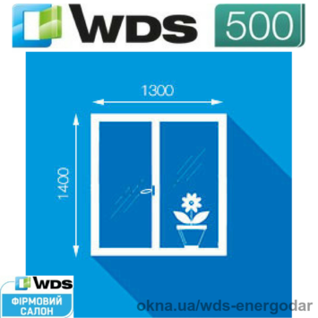 Вікно 1300 х 1400мм, профільна система WDS 500, склопакет 32мм +i