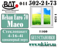 Окно двух-створчатое в 96 -серию Rehau Euro 70