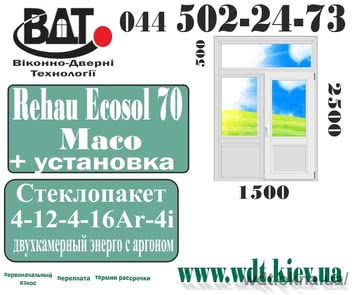 Балконні двері (вихід на балкон) «Сталінка» - система Rehau Ecosol 70