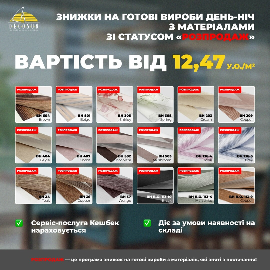 Розпродаж жалюзі День-Ніч