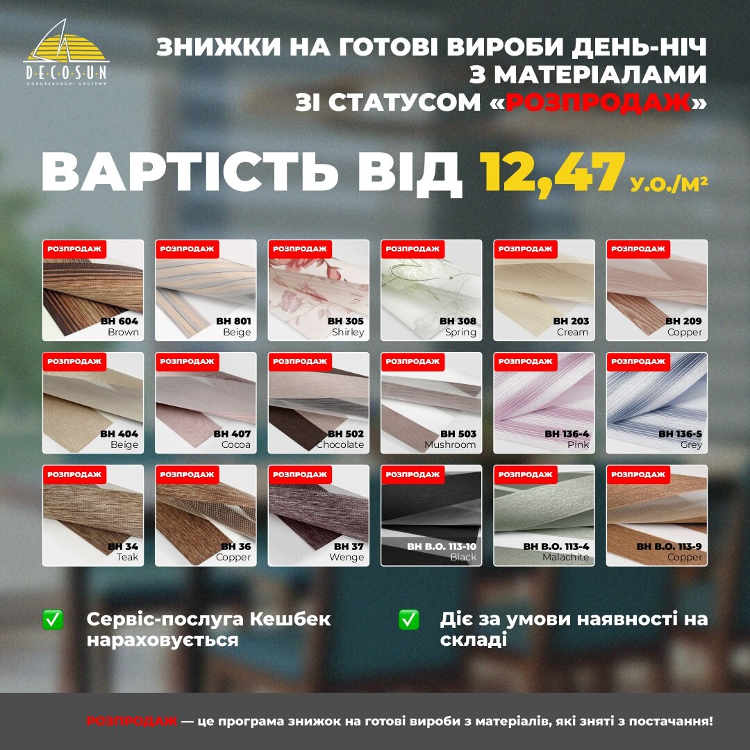 Розпродаж жалюзі День-Ніч
