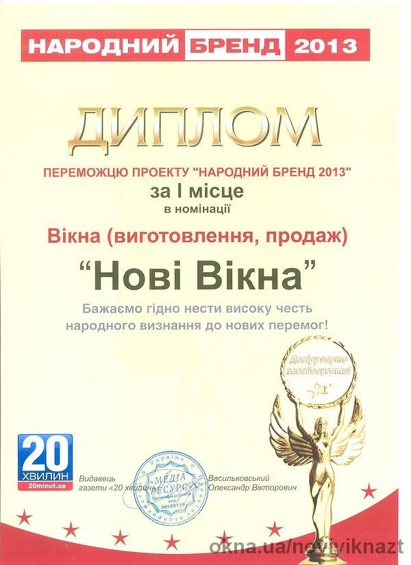 Коппанія «Нові вікна» здобула перемогу в проекті «Народний бренд–2013»