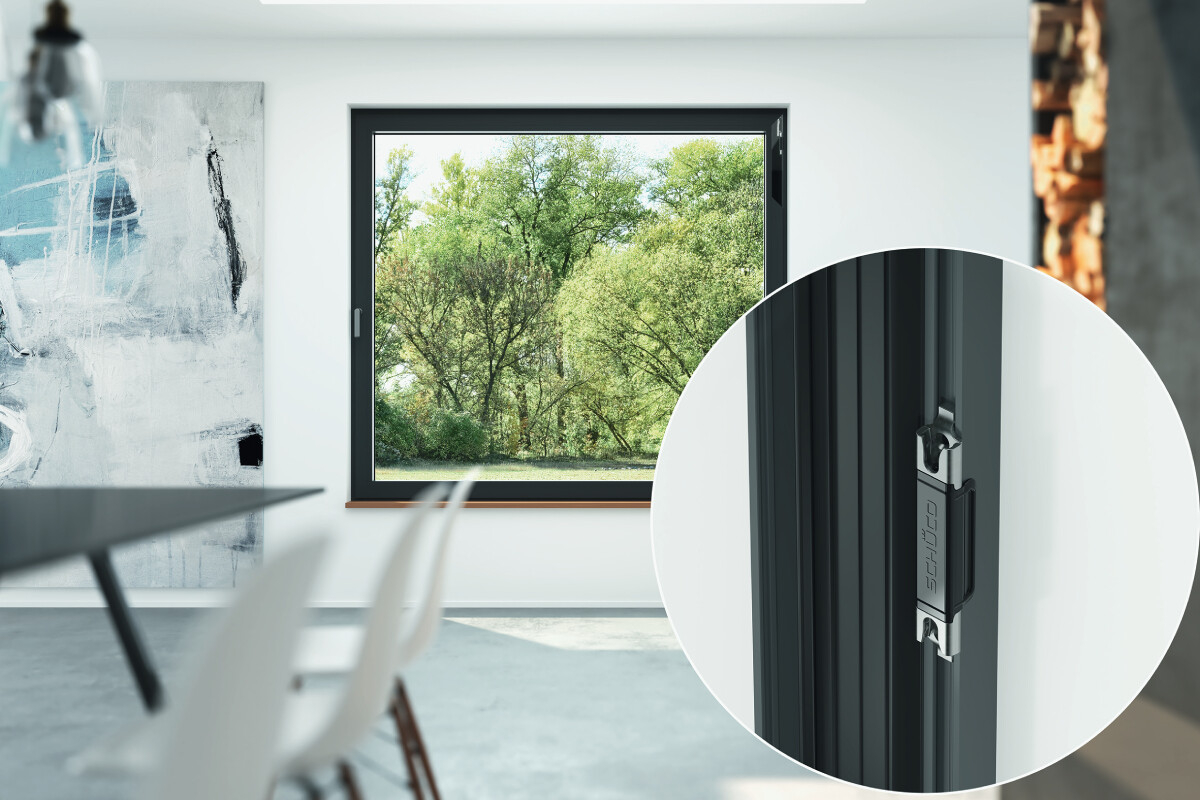 Schüco offers a window closure monitoring sensor that operates solely on the energy generated by turning the handle