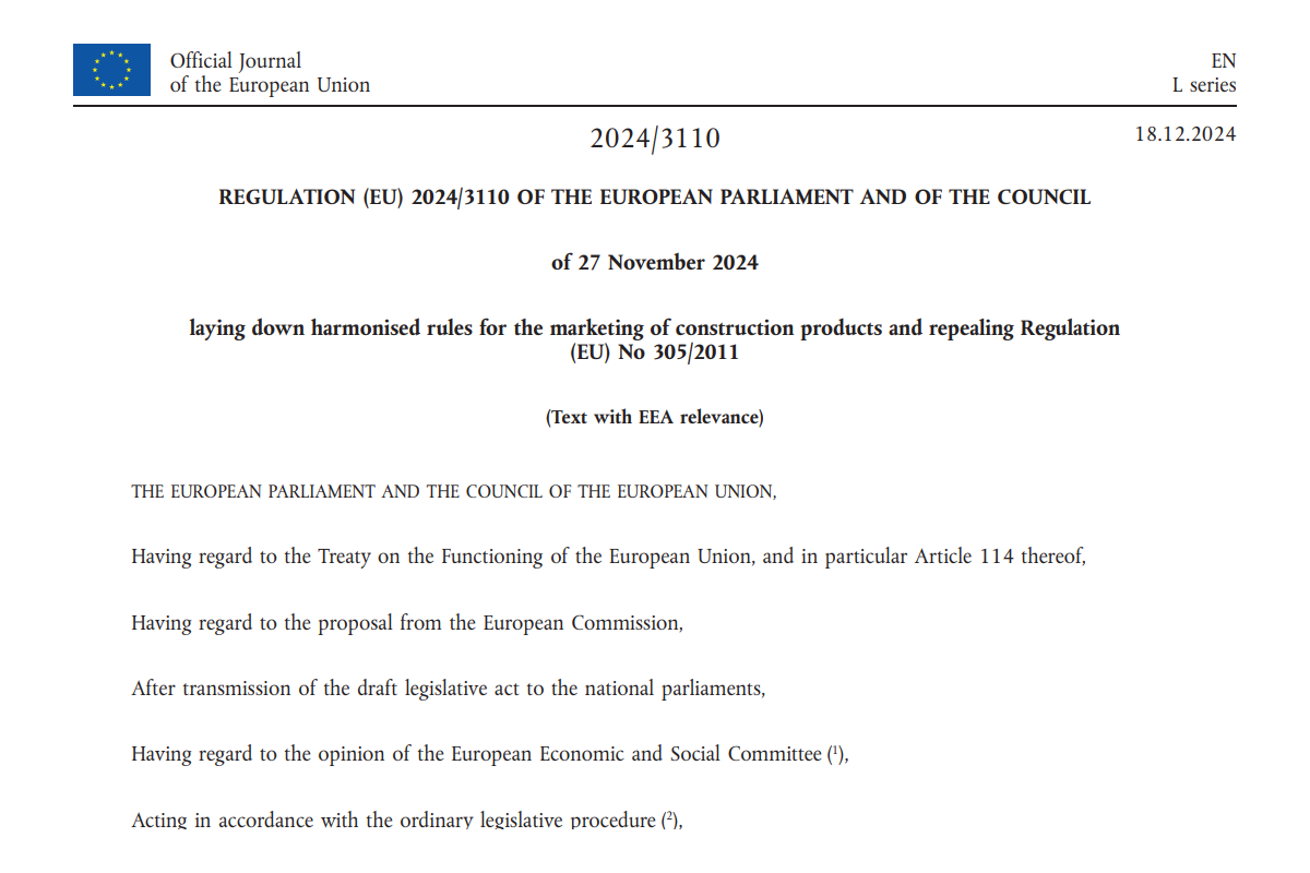 ЄС оновлює правила для будівельної продукції: діє Регламент (ЄС) 2024/3110