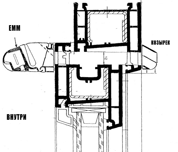 Схема по монтажу гігрорегульованого припливного пристрою ЕМ на профіль Рехау типу С 730