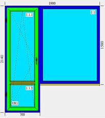 Дверь 700 х 2140, окно 1200 х 1580.