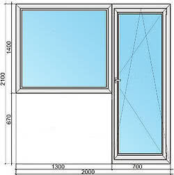 Балконный блок NEXT (Framex Optimus): дверь 700*2100, глухое окно 1300*1400