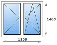 Окно Rehau 60 1100мм Х 1400мм 2-х камерный пакет с двумя створками