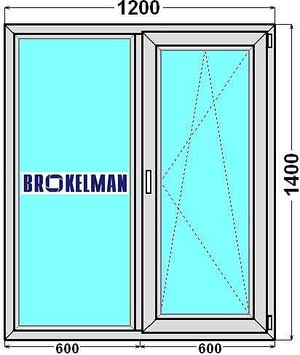 Окно "Геоком Стандарт" двухчастное, профиль Brokelman, однокамерный стеклопакет c энергосберегающим напылением SILVERSTAR ENplus, фурнитура Siegenia Favorit