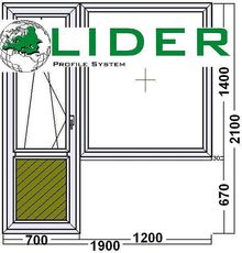 Выход на балкон "Геоком Эконом", профиль Lider, однокамерный стеклопакет, фурнитура Endow