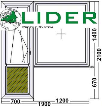 Выход на балкон "Геоком Эконом", профиль Lider, двухкамерный стеклопакет, фурнитура Endow