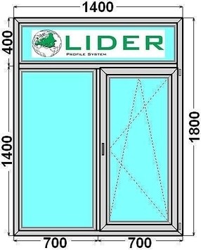 Окно с фрамугой "Геоком Эконом" двухчастное, профиль Lider, однокамерный стеклопакет, фурнитура Endow
