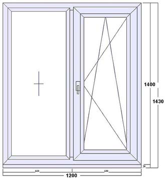 Окно «Геоком Комфорт » двухчастное, одна глухая и одна поворотно-откидная половина, однокамерный стеклопакет c энергосберегающим напылением SILVERSTAR ENplus (4-16-4i)
