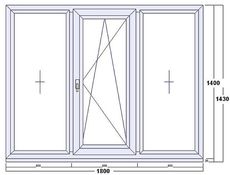 Окно «Геоком Комфорт» трехчастное, две боковые части глухие и одна поворотно-откидная, двухкамерный стеклопакет (4-10-4-10-4)
