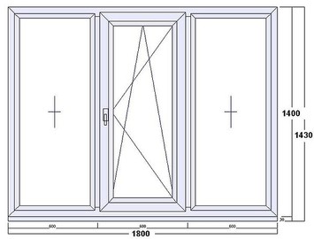 Окно «Геоком Комфорт» трехчастное, две боковые части глухие и одна поворотно-откидная, двухкамерный стеклопакет (4-10-4-10-4)