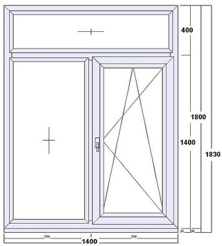 Окно с фрамугой или окно «Т» «Геоком Комфорт» двухчастное, одна глухая и одна поворотно-откидная половина, комплектуется однокамерным стеклопакетом (4-16-4)
