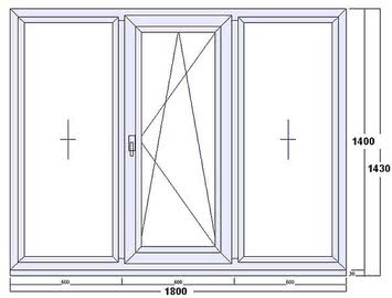 Окно «Геоком Бизнес» трехчастное, две боковые части глухие и одна поворотно-откидная, двухкамерный стеклопакет (4-10-4-10-4)