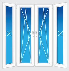 Окно металлопластиковое REHAU EURO 60. Размер 2,60х1,60м. 4 створки. Две открывные. 2-камерный стеклопакет, 32 мм.