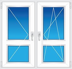 Дверь балконная двойная с импостом REHAU EURO 70. Размер 1,40х2,10м. 1-камерный стеклопакет, 24 мм.