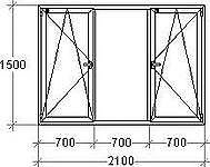 Металлопластиковое окно 2100*1500 (4-9-4-9-4)