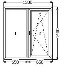 Окно 1300*1400 EuroLine, фурнитура MACO, стеклопакетом 4-12-4-8-4