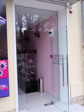 Входная стеклянная перегородка с маятниковой дверью